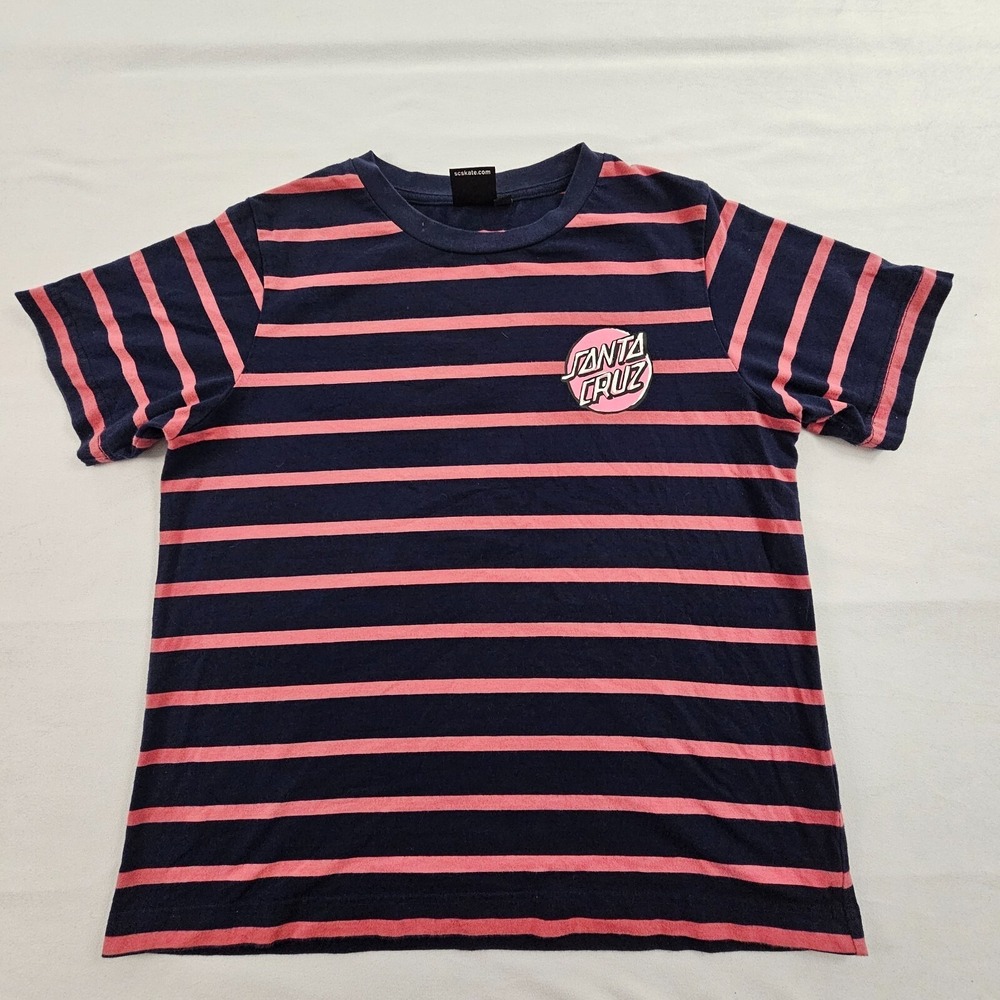 Santa Cruz Navy Blue Striped Short Sleeve Cotton Logo T-Shirt Men's S